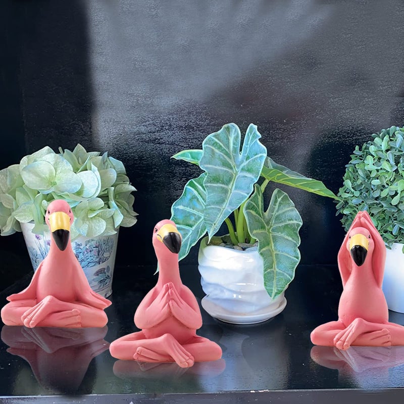 Goodeco 2.4" Mini Yoga Flamingo Figurines - Tiny Gifts Whimsical Kawaii Pink Flamingo Desk Decor, Set of 3 Fairy Garden Lawn Statues, Flamingo Gifts for Women/Mom/Grandma/Girls - Image 5
